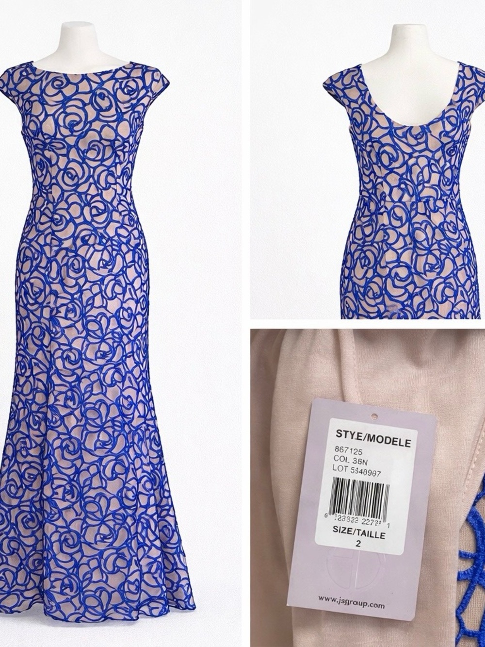 JS Collections Royal Blue Lace Overlay Maxi Dress on Nude